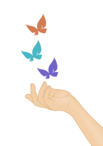 Hand mit Schmetterlingen